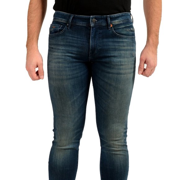 Hugo Boss Men's "Charleston" Extra Slim Fit Distressed Blue Wash Stretch Jeans - Picture 1 of 6